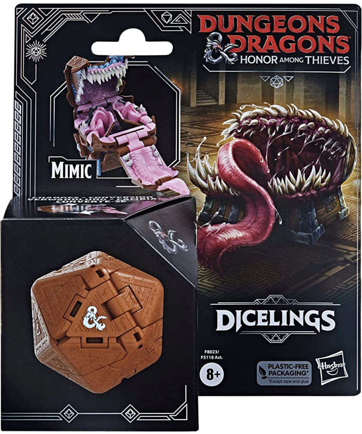 The card board backing of the product showing the photo of it as a die and a mimic.