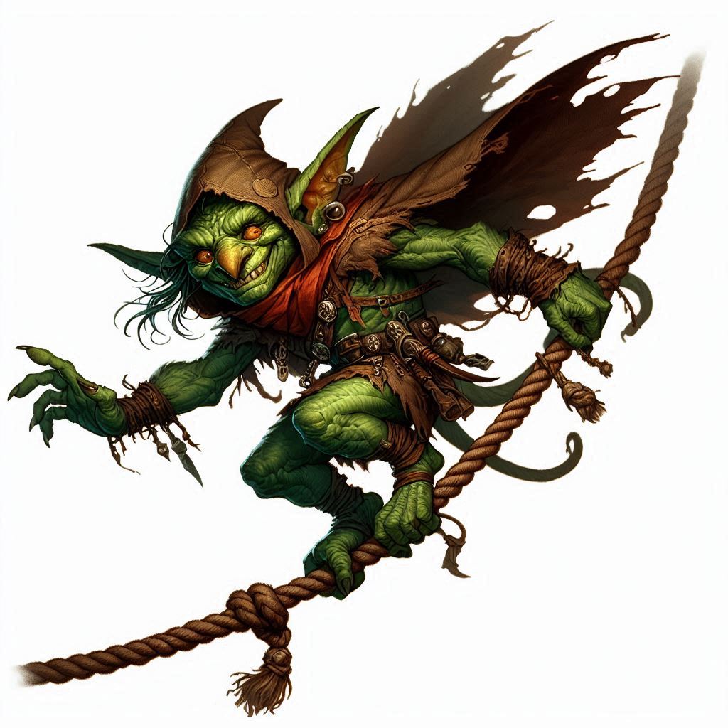 a goblin on a rope in a fantasy art style with no background.jpg