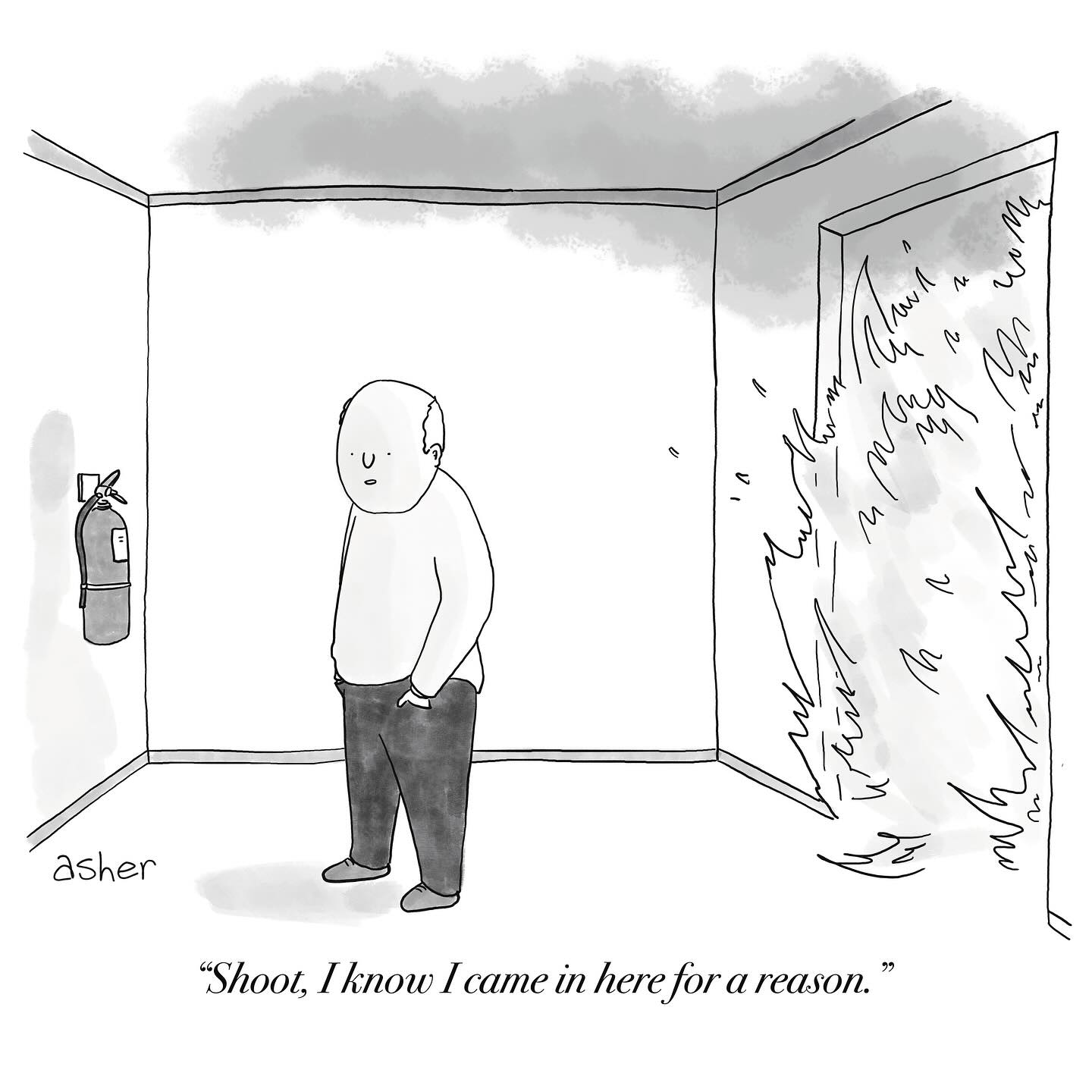 comic Shoot, I know I came in here for a reason, by Asher Perlman.jpg