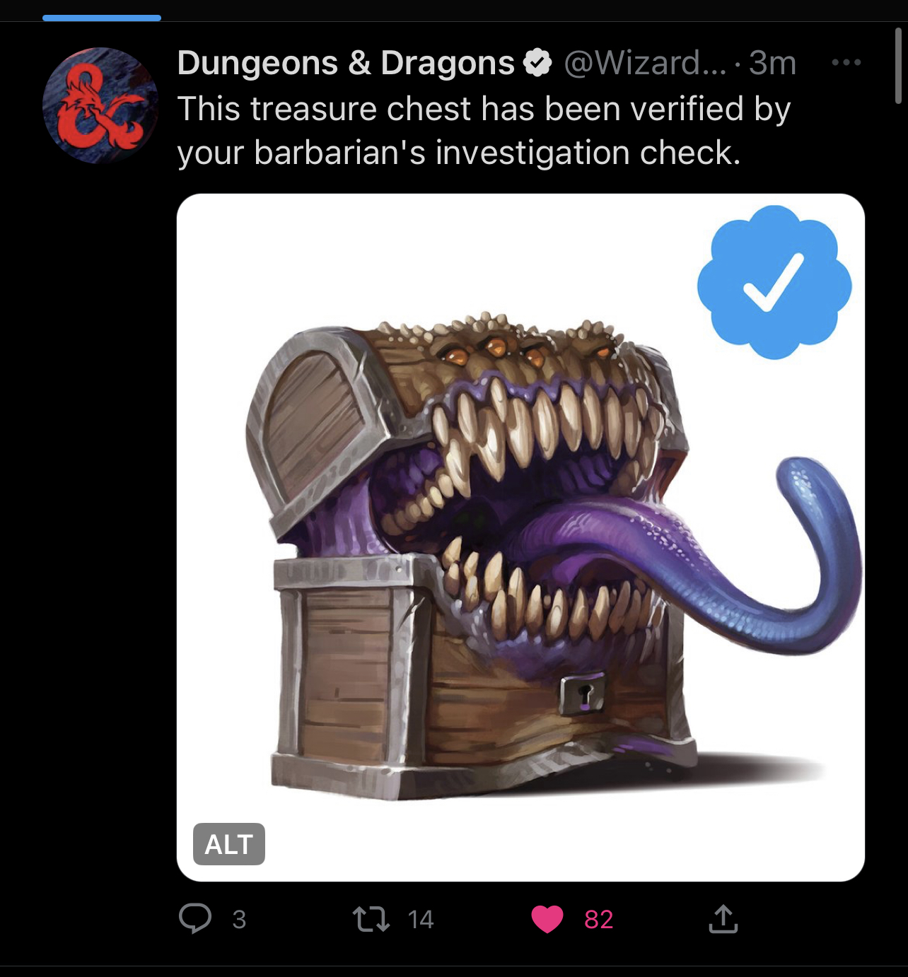 A mimic with a blue check