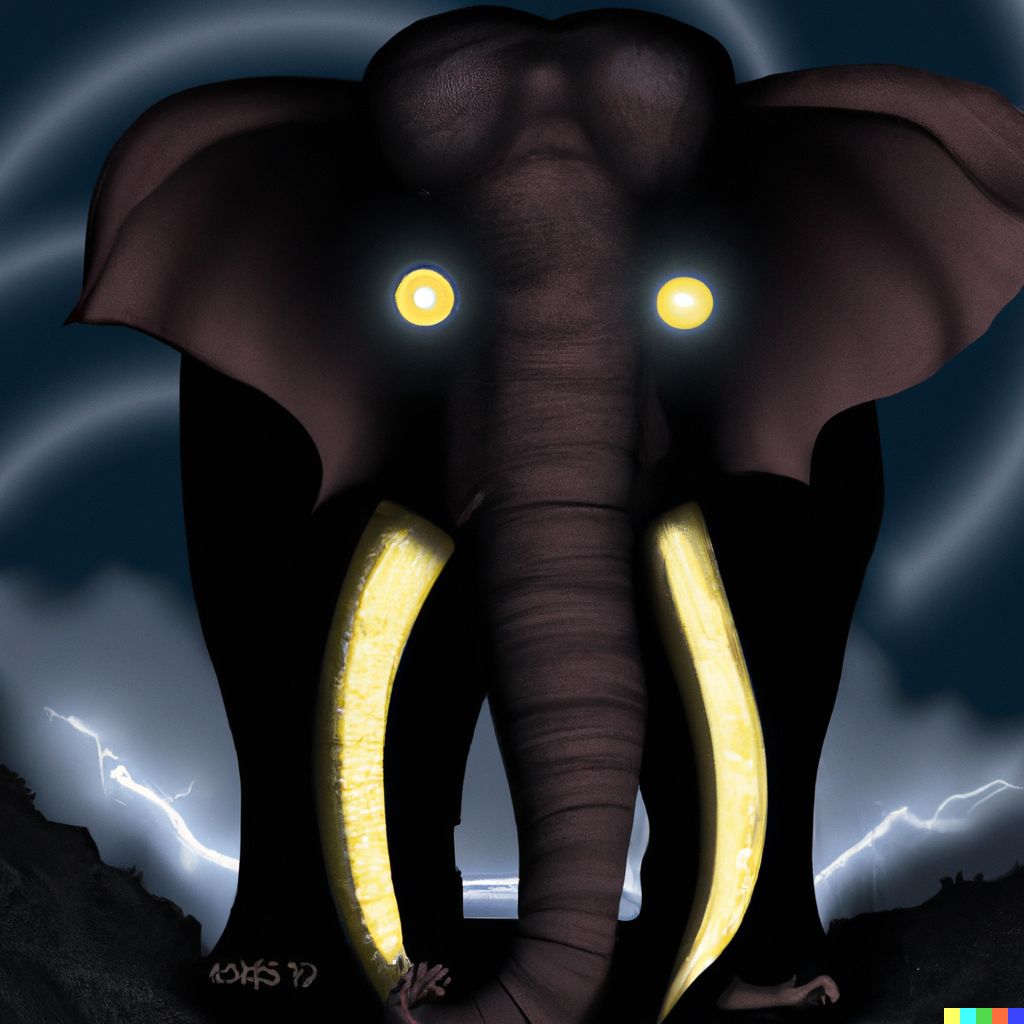 DALL·E 2022-06-14 20.40.27 - Realistic black African elephant demon with huge glowing pupilles...png