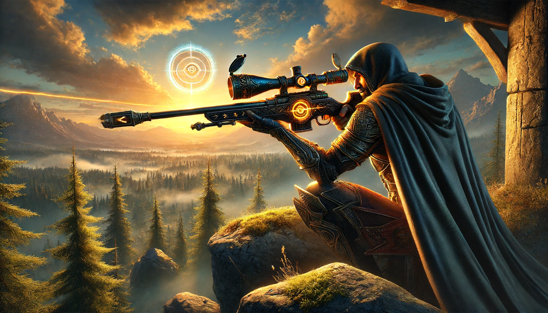 DALL·E 2024-06-17 16.03.19 - A fantasy sniper with a magic gun picking a target far in the di...webp