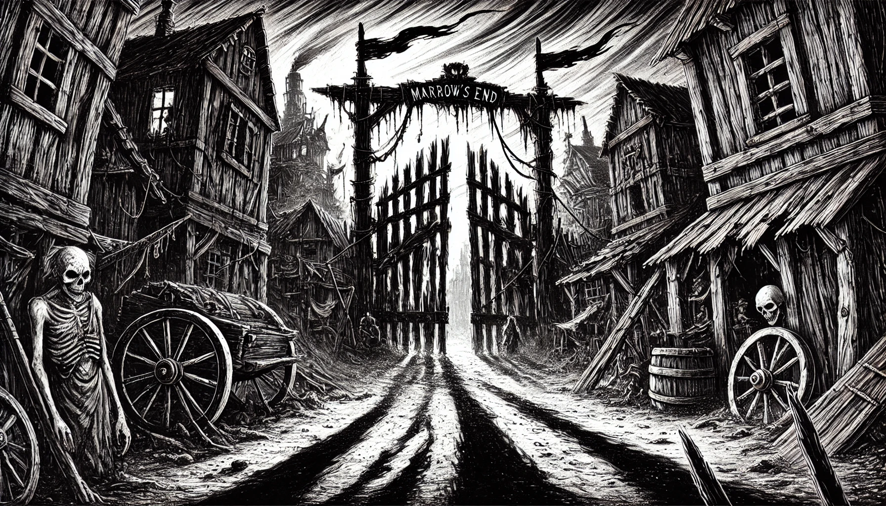 DALL·E 2025-03-12 16.35.07 - A black and white line drawing inspired by a dark fantasy settin...webp