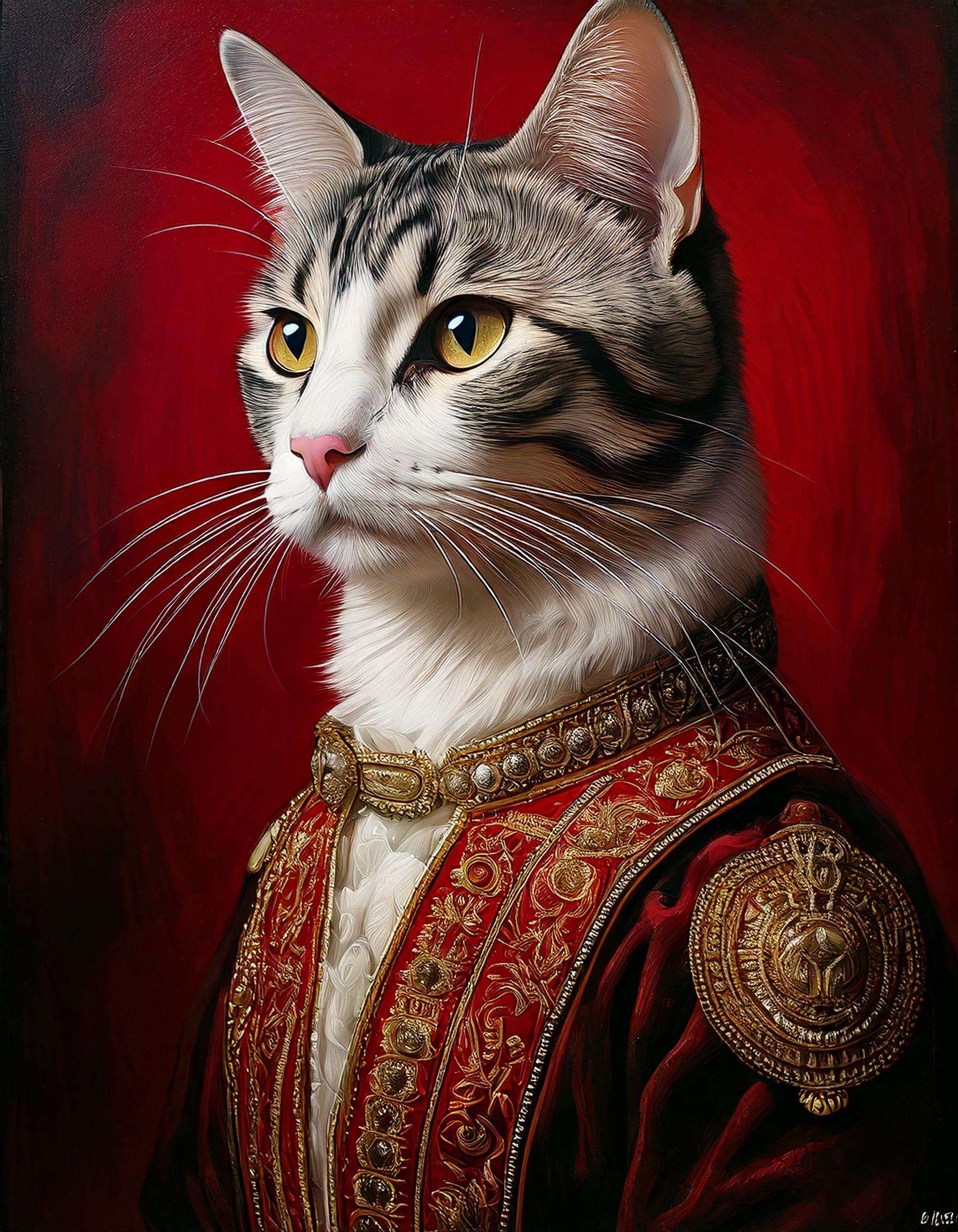 Firefly Surrealistic realistic painting, gray and white American short hair cat human hybrid, ...jpg
