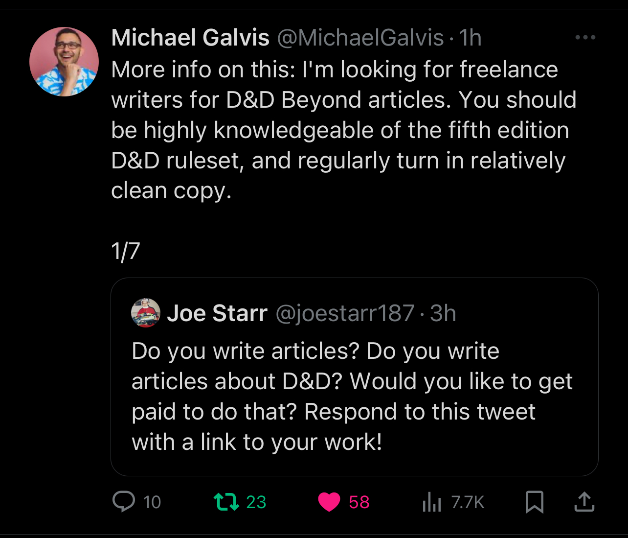 More info on this: I'm looking for freelance writers for D&D Beyond articles. You should be highly knowledgeable of the fifth edition D&D ruleset, and regularly turn in relatively clean copy. 