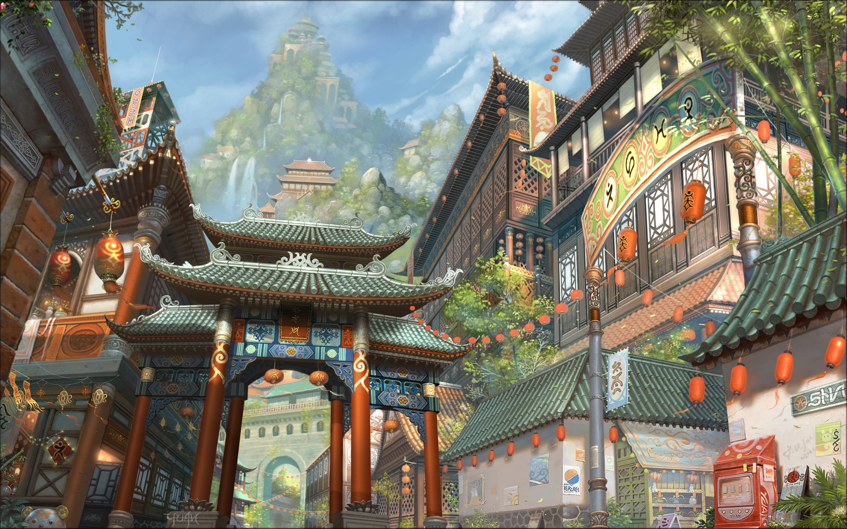 landscapes cityscapes japanese outdoors chinese fantasy art asians korean artwork 1680x1050 wa...jpg
