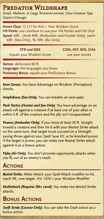 Predator WIldshape Stat Block.png