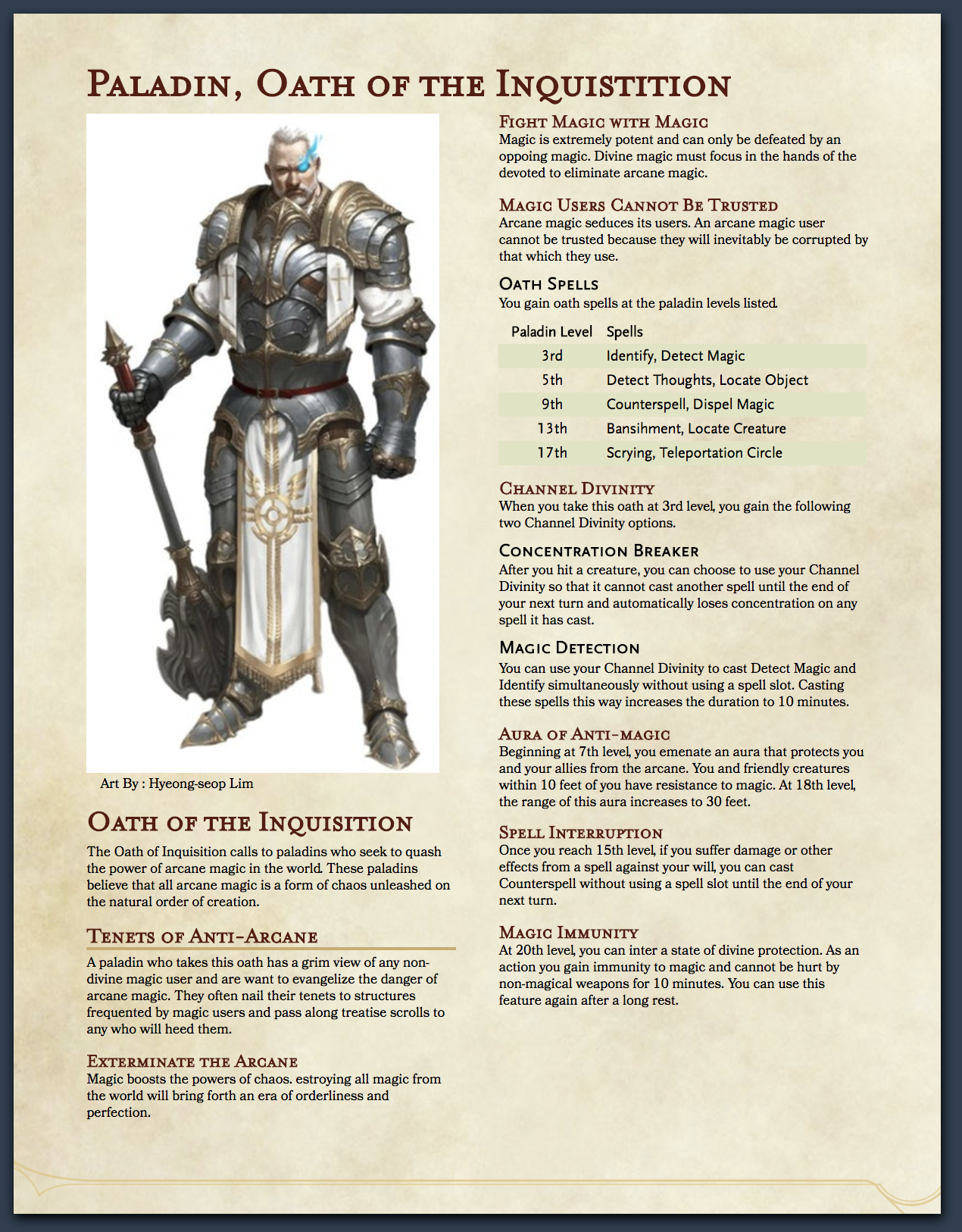 Paladin Chart 5e