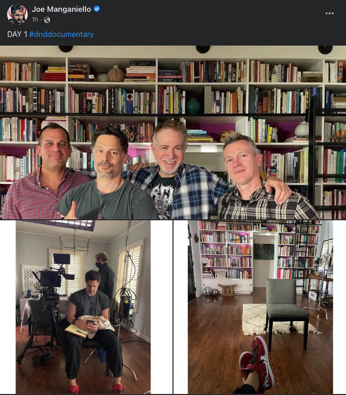 Joe posted a set of photos to face book labled Day 1 looks to be in a personal library with other folks working on the film.
