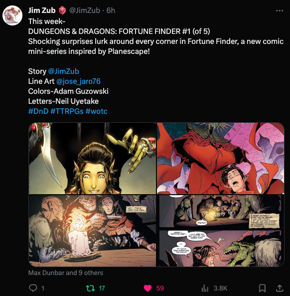 From Jim Zub on twitter Dungeons & Dragons Fortune Finder a new planescape comic. 