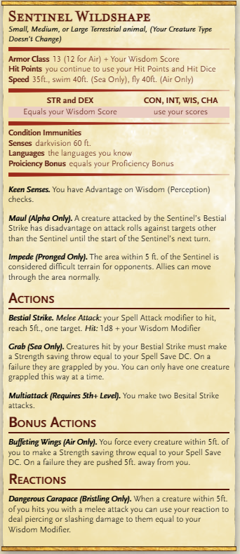 Sentinel WIldshape Stat Block.png