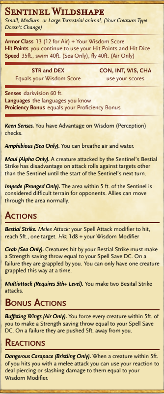 Sentinel WIldshape Stat Block.png