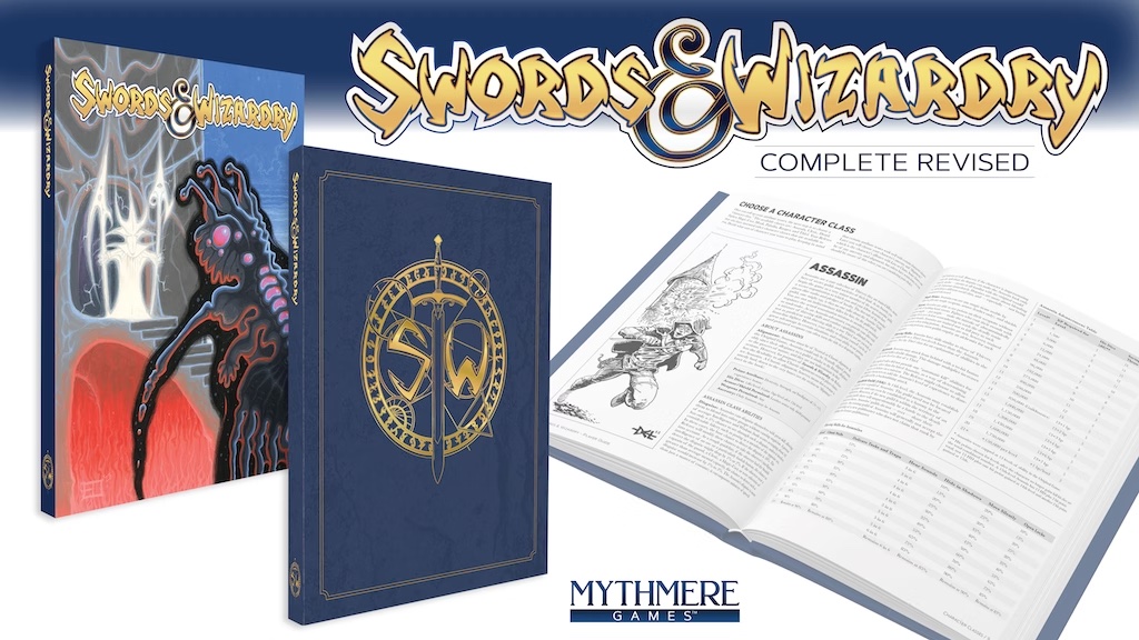 Cover image of the kickstarter showing the Erol Otis cover and the delux cover and a couple pages with the Assasin class.