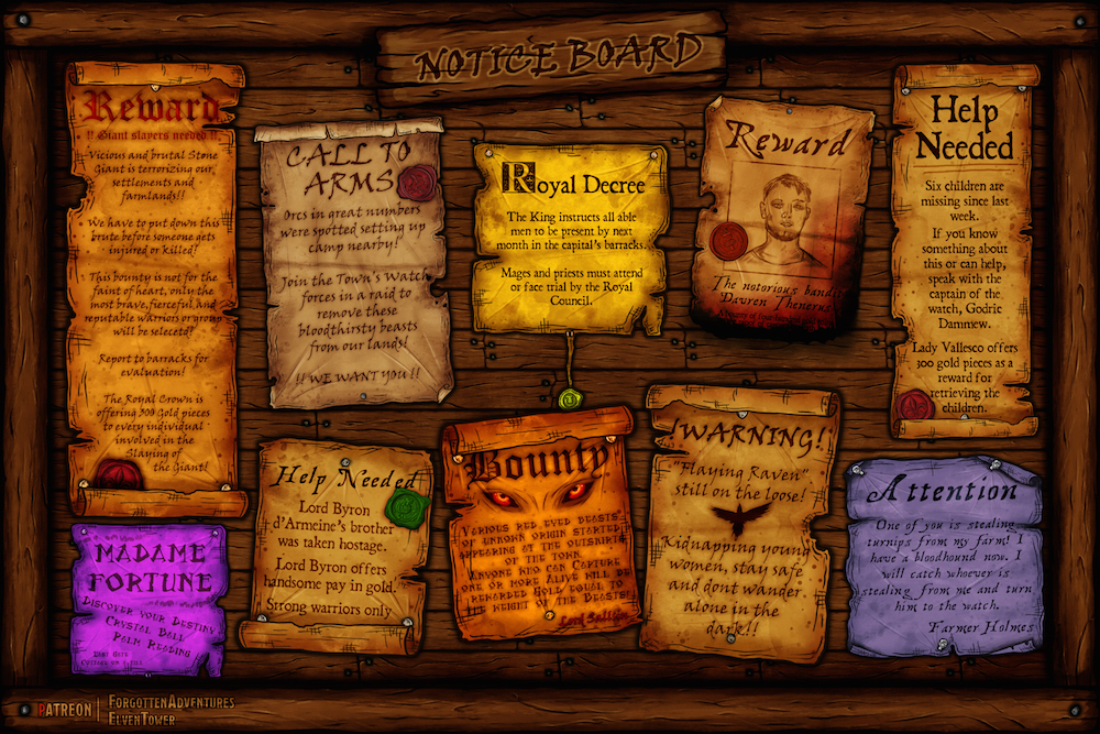 Free We Created A Notice Board For A Town Full Of Adventure Ideas Free Download En World Dungeons Dragons Dragonlance Pathfinder