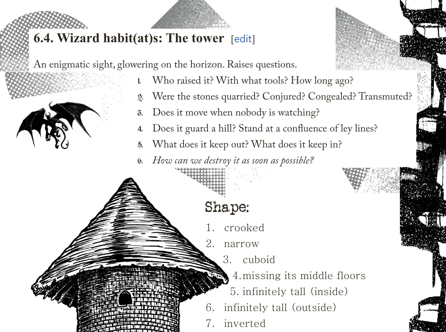 Partial page. Wizard habit(at)s: The tower