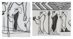 Noregr 800s - Oseberg Tapestry - women spearfighters, underdress, cape, and scarf around hair.png