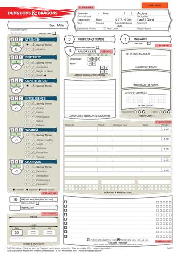 DnD 5ed Auto-calculating Fillable Character Sheet based on Dragon's ...