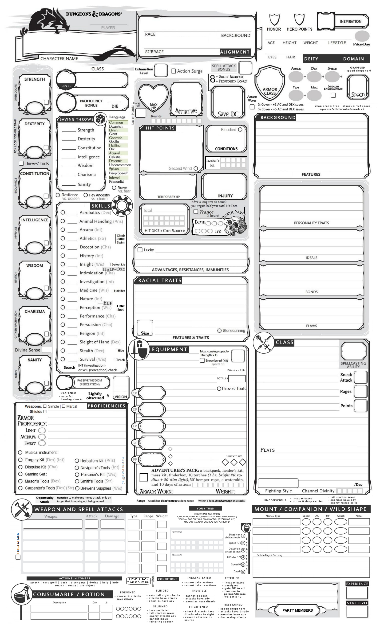 Dnd 5E Ranger Character Sheet