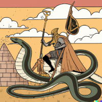 DALL·E 2023-03-12 13.14.48 - A knight in platemail riding a giant snake approaching a pyramid ...png