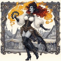 Female Fire genasi bard.jpg