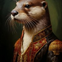 Firefly Surrealistic realistic painting, river otter human hybrid, royal portrait. Picture in ...jpg