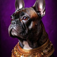 Firefly Surrealistic realistic painting, dark brown brindle female French bulldog human hybrid...jpg