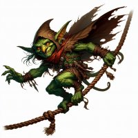 a goblin on a rope in a fantasy art style with no background.jpg