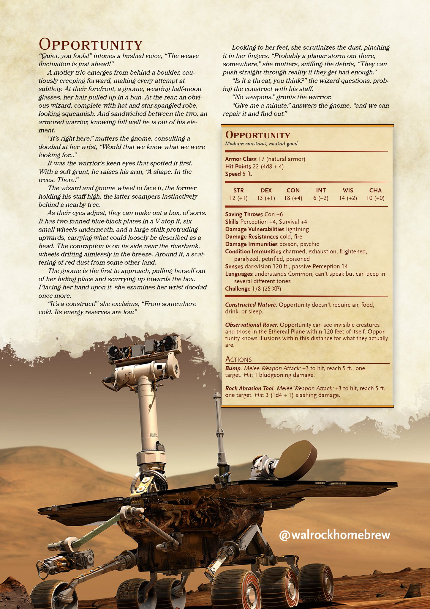 Opportunity Rover D&D Stat Block