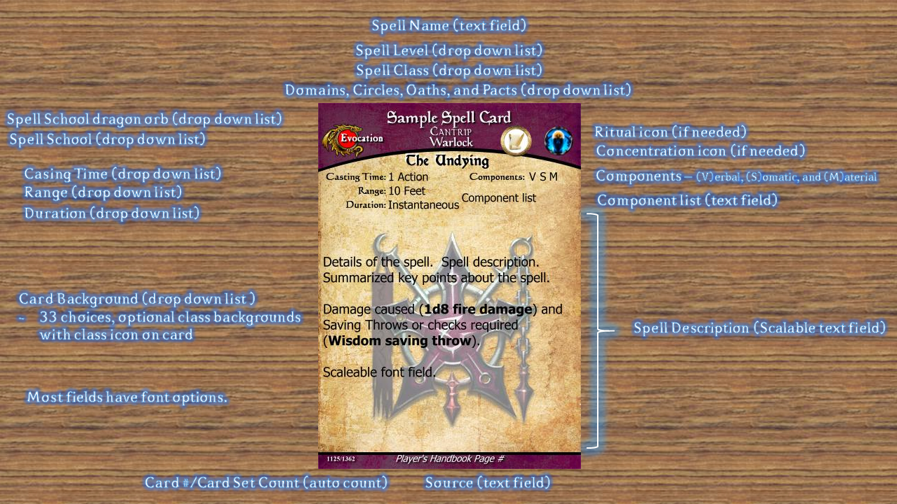Homebrew Updated Spell Card (Template) for D&D 5E using Magic Set