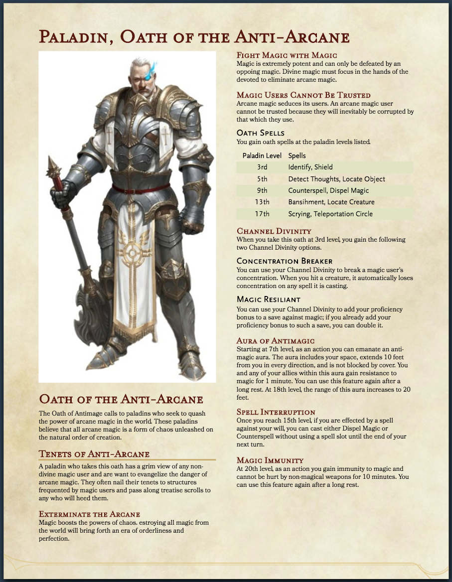Dnd Paladin Oath Of The Ancients 5E Paladin, Oath of the Anti-Arcane