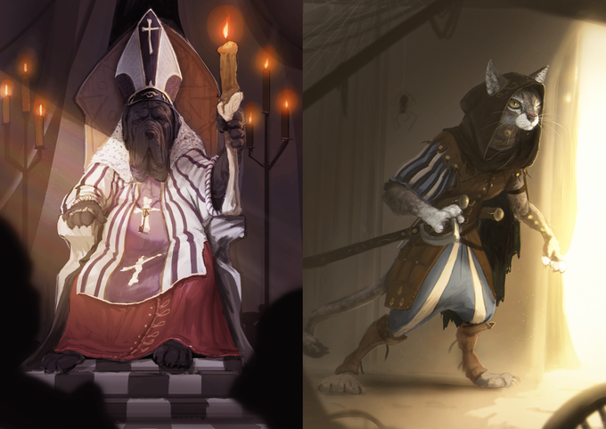 art_historia_dnd5e_rpg_dog_priest_vs_cat_thief.png