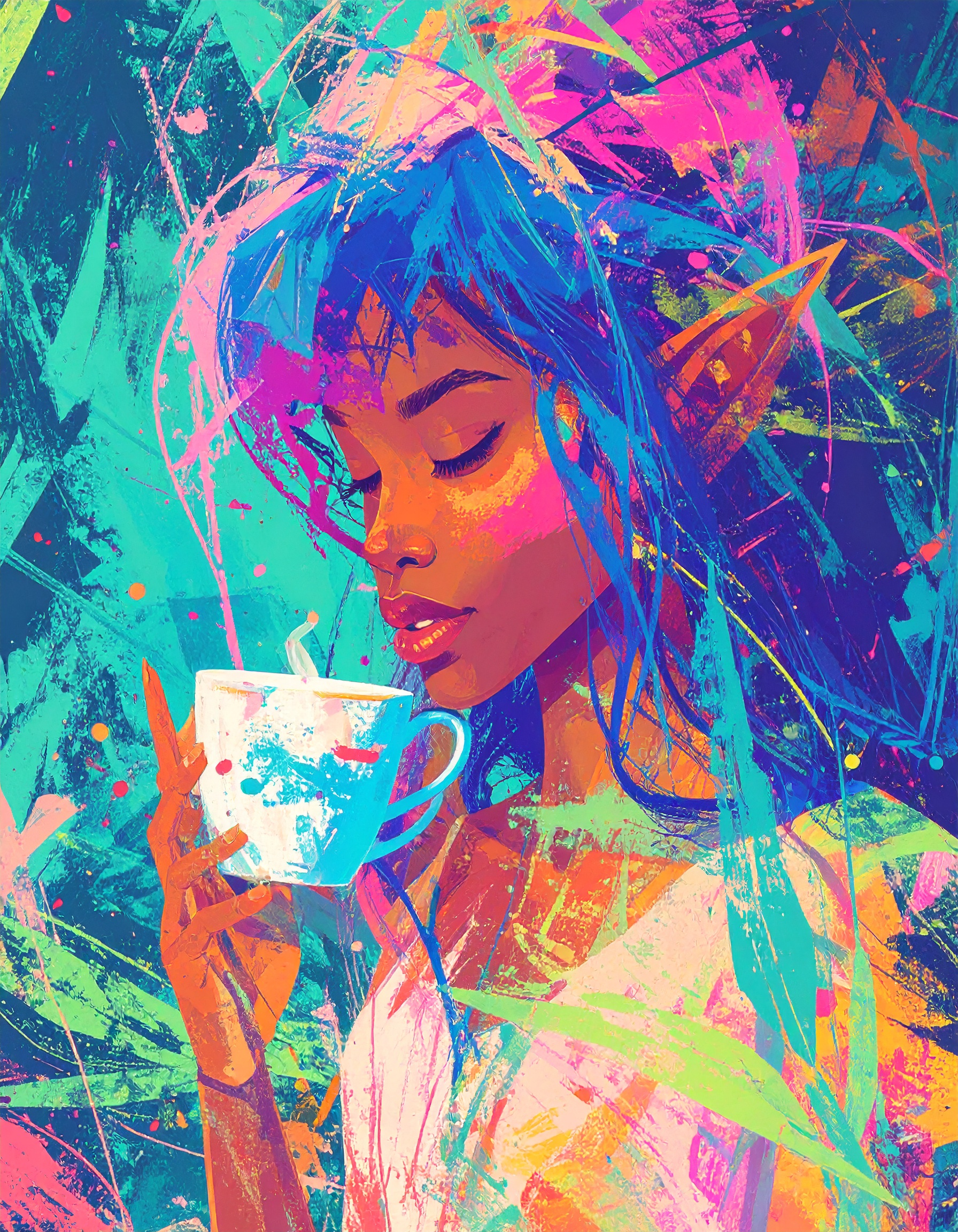 Firefly_multi racial elf drinking tea 244220.jpg