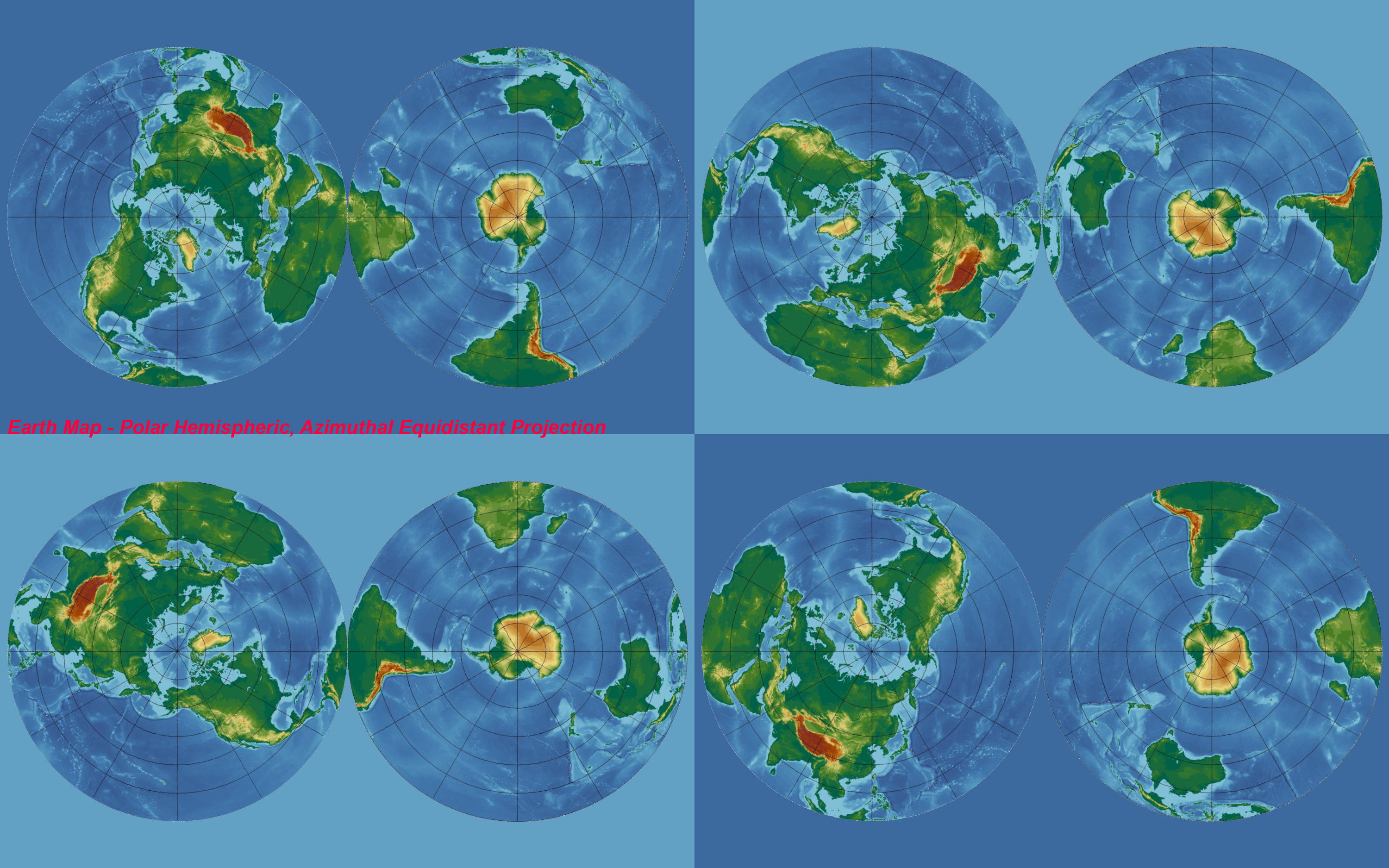 Yaarel 2022 edit - Earth - equidistant azimuthal, polar hemispheric (Gott, WeathermanSweden us...png